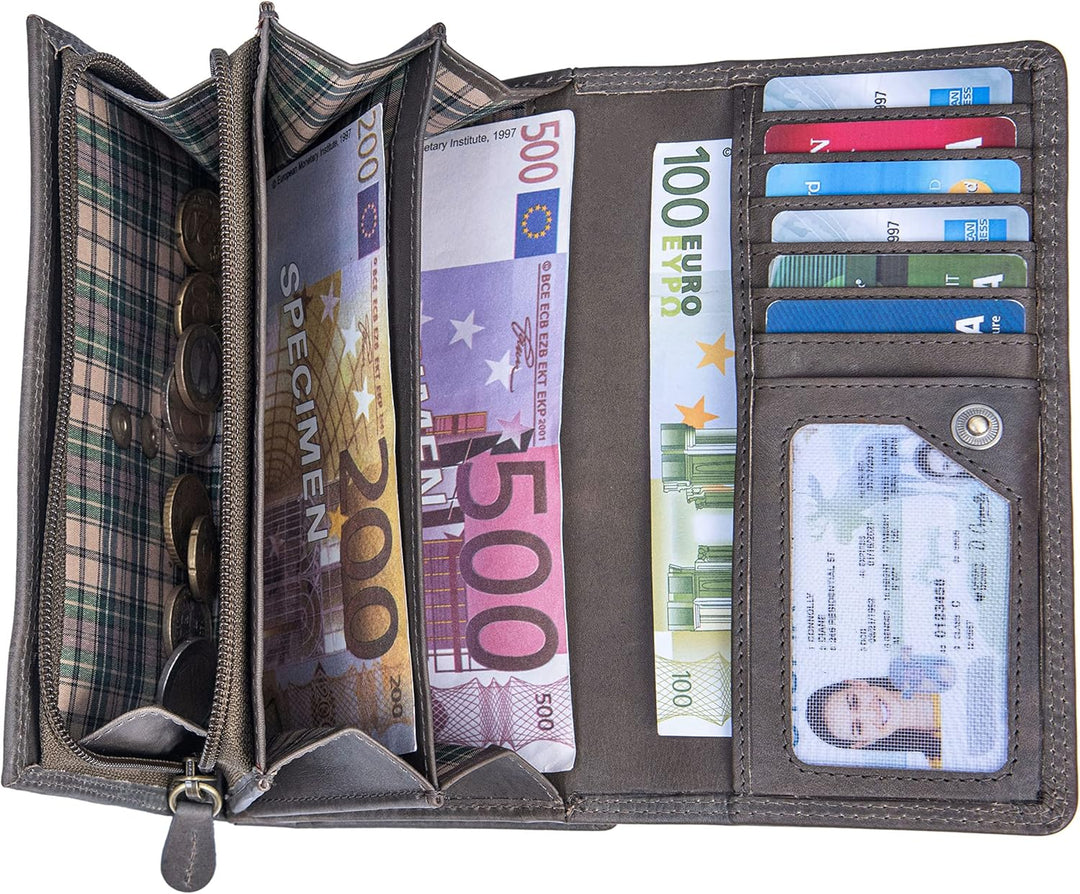 Benthill Damen Portemonnaie XXL mit RFID-Schutz | Echt-Leder Damen Geldbörse Gross | Grosse Vintage
