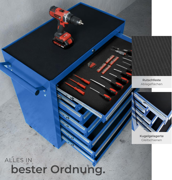 tectake Werkzeugwagen, Werkstattwagen, rollende Werkstatt, Werkzeugwagen leer, Werkzeugbox, 7 Schubf