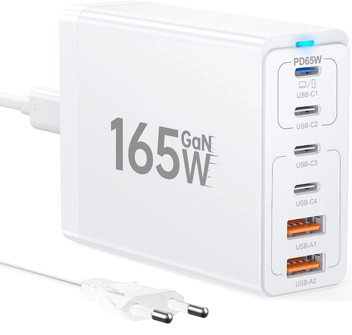 USB C Ladegerät Mehrfach, 165W 6 Port Ladegerät [4USB-C + 2USB-A] 65W Typ C Netzteil, USB C Ladestat