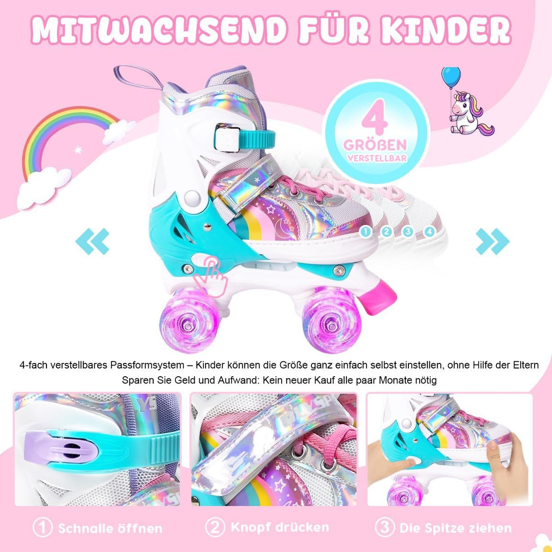 OLYSPM Rollschuhe Kinder Rollschuhe Verstellbar Rollschuhe Damen,LED Rollschuhe und 4 Grössen verste
