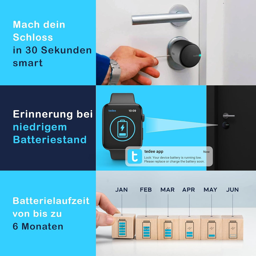 tedee Lock GO, smartes Türschloss, einfach nachrüstbar, ohne Zylindertausch, Steuerung via Bluetooth