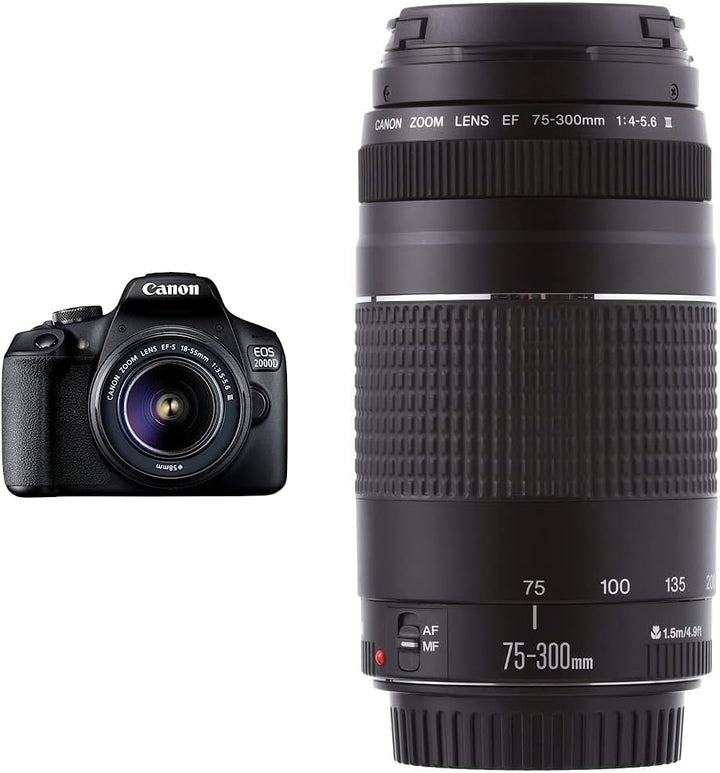 Canon EOS 2000D Spiegelreflexkamera - mit Objektiv EF-S 18-55 F3.5-5.6 III, schwarz & EF 75-300mm F4