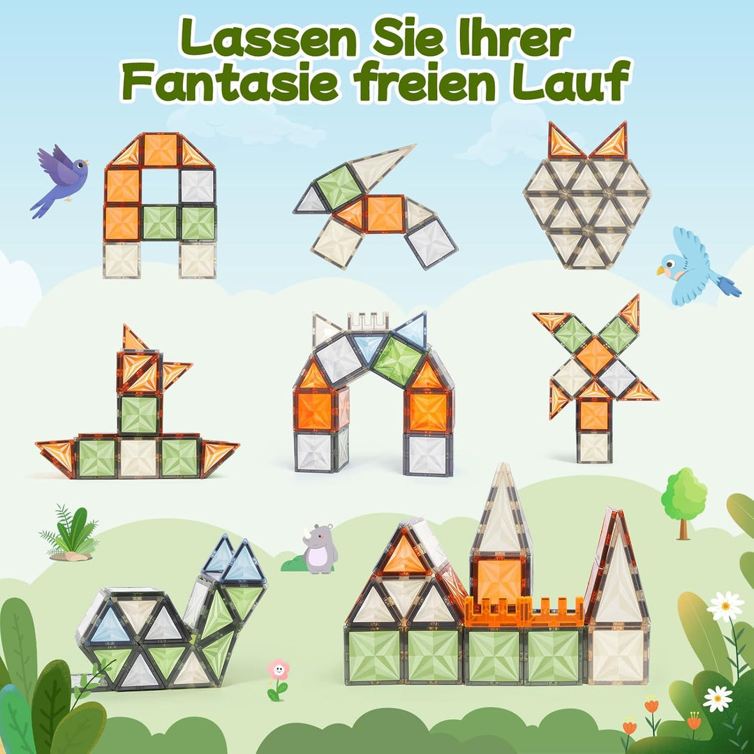 40 Stück Magnetische Bauklötze Set, STEM Magnetische Bauklötze für Kinder, Magnetisches Konstruktion