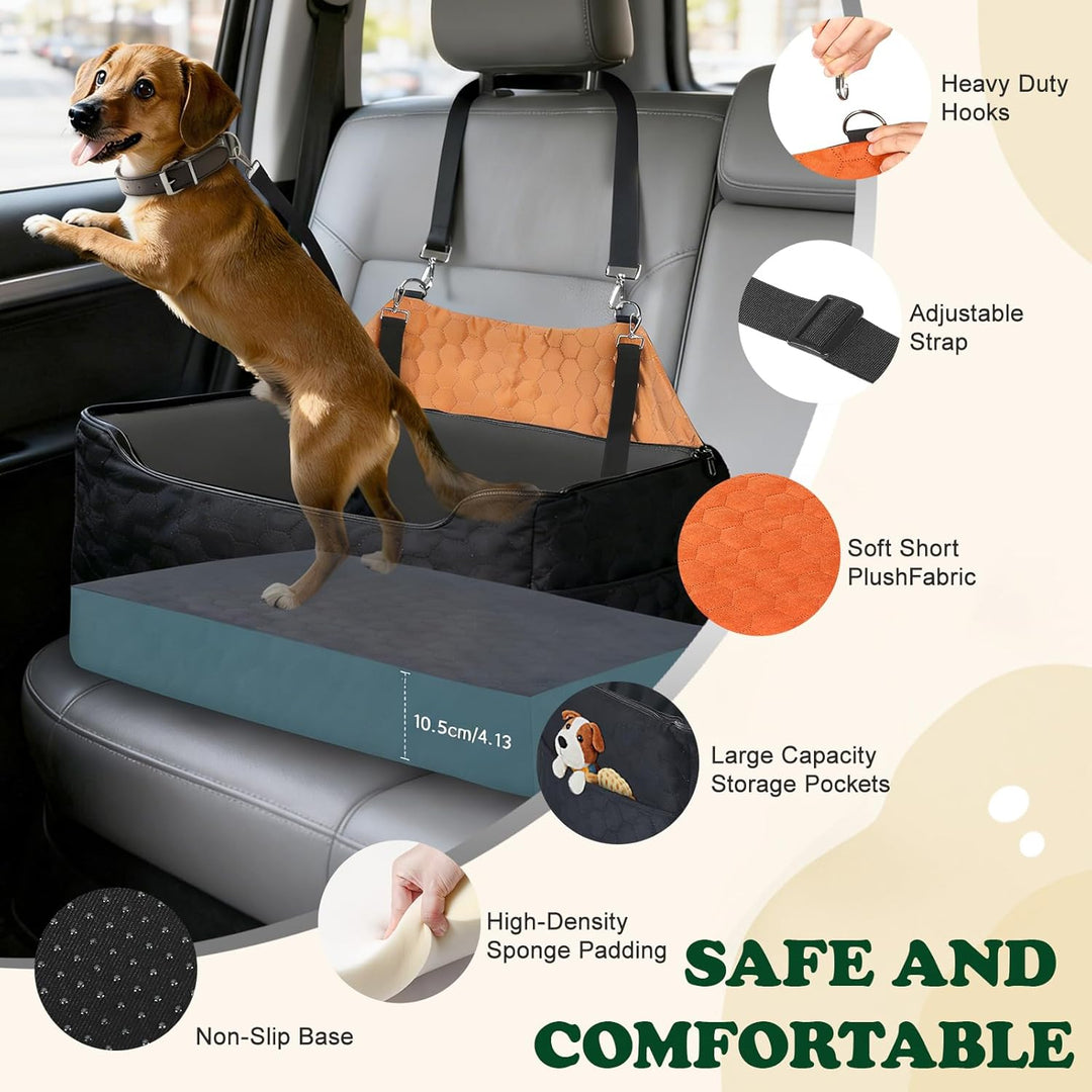 Hunde Autositz für Mittlere/Grosse, Abnehmbarer und Waschbarer Sitzerhöher Hundebett Auto mit Wasser