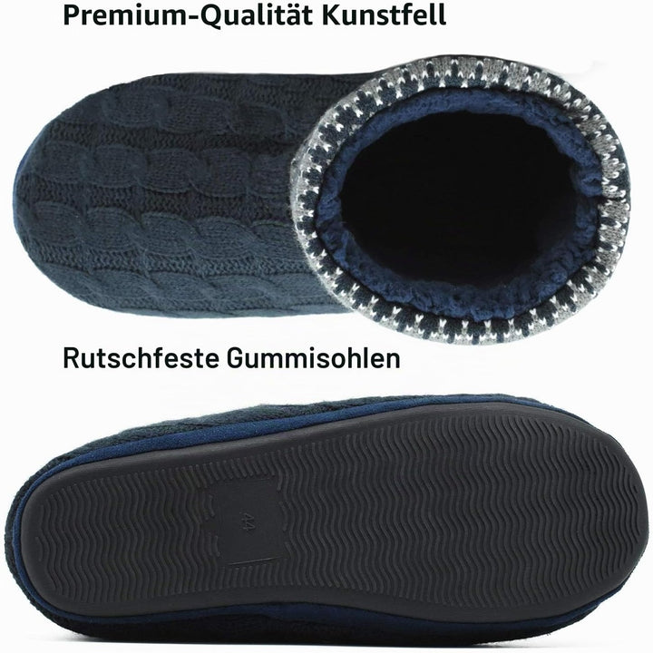 COFACE Herren Hüttenschuhe Lammfell Winter Hausschuhe Warme Plüsch Gefütterte Hausstiefel Männer Hau