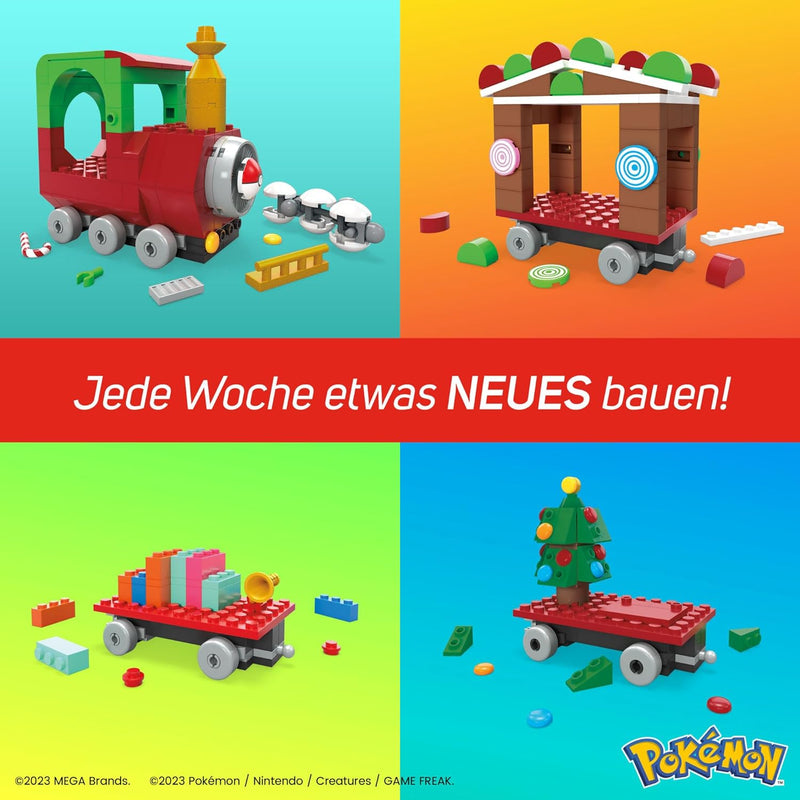 MEGA Pokémon Weihnachtsedition - Pikachu, Bisasam, Glumanda und Schiggy zum Zusammenbauen mit 373 Te