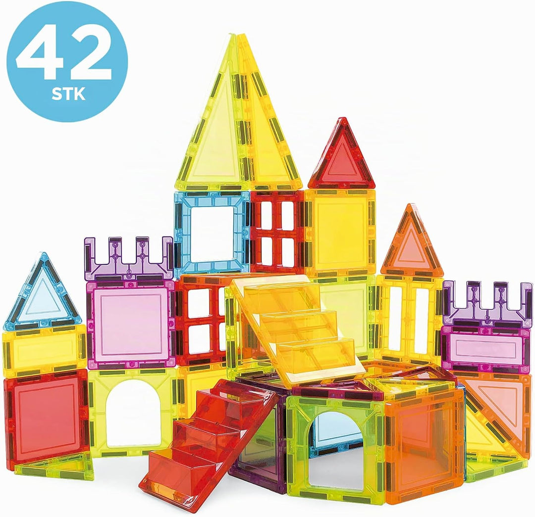 Educa - Magnetic | Magnetische Bausteine Kinder 42 Teile | 3D-Magnetbaukasten mit Fenstern & Spitzen