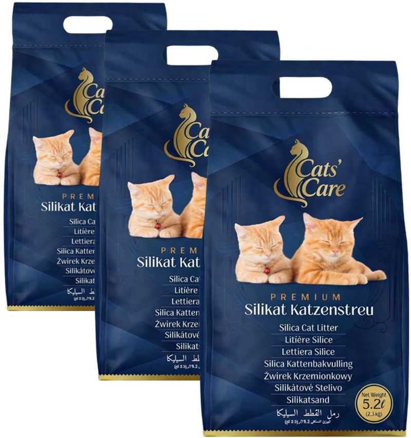 3 × 5,2 L Cats' Care Premium Silikat Katzenstreu, 3er Pack, Gesamtvolumen 15,6 L