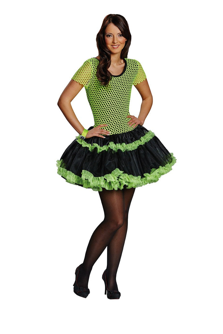 Mottoland Damen Kostüm 80er Jahre Netzkleid neon-gelb Karneval Fasching Gr.42