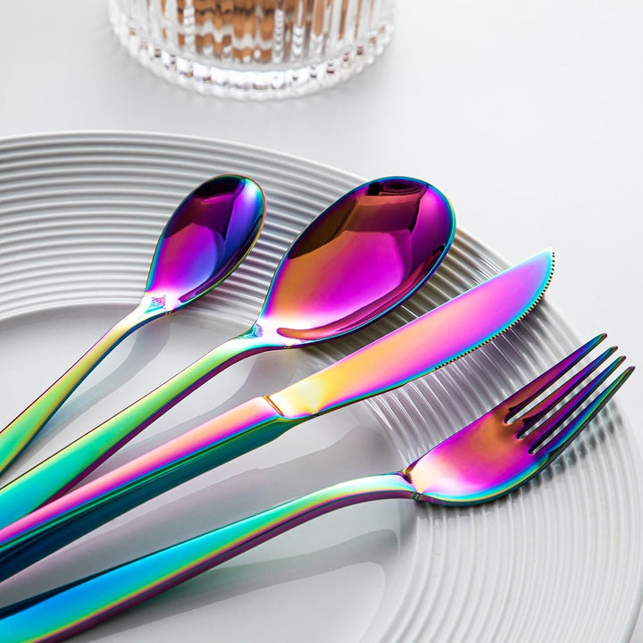 vancasso Besteckset 48-teilig aus Edelstahl, Regenbogen, Tafelbesteck, quadratisches Besteckset für