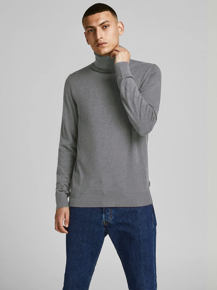 JACK & JONES Emil Knit Roll Neck Jumper M Grey Melange, M Grey Melange