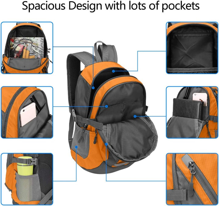 Kleiner Tagesrucksack 20L Radfahren Wanderrucksack Wasserdichter Reiserucksack Leichtgewicht (Orange