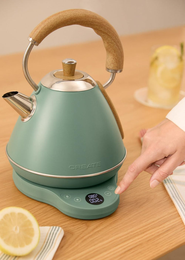 CREATE/KETTLE RETRO PRO/Wasserkocher mit Temperaturregelung 1L Salbeigrün/Automatische Abschaltung,