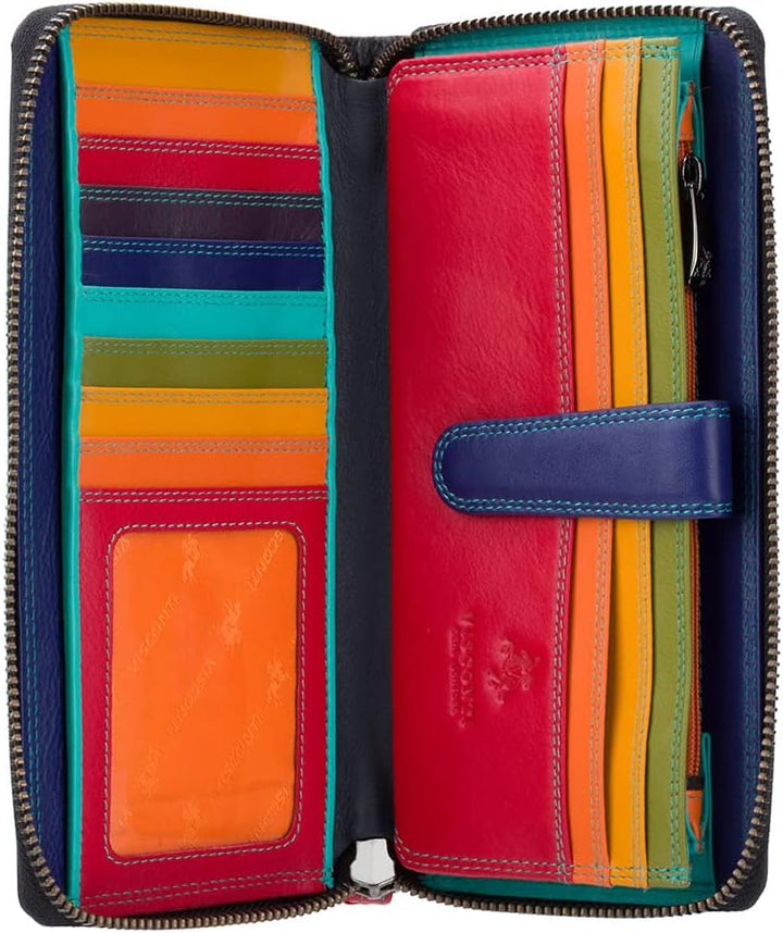 VISCONTI 100% Pur Leder Damen Portemonee RFID Schutz Geldbeutel XL Geldbörse mit Reissverschluss für