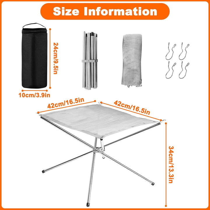 42cm Tragbare Outdoor Feuerstelle mit Tragetasche, 304 Edelstahl Mesh Aussenbereich Feuer Pit Mat, F