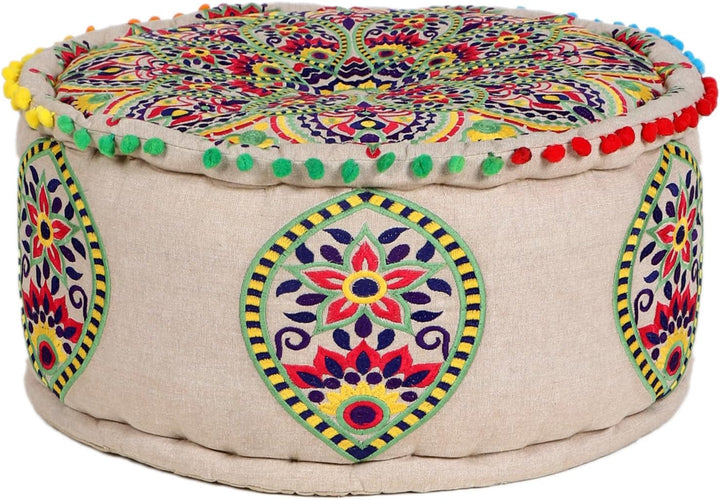 MARRAKESCH Pouf Hocker aus Baumwolle Hakika Inklusive Füllung ø 50cm Rund Bodenkissen als Orientalis