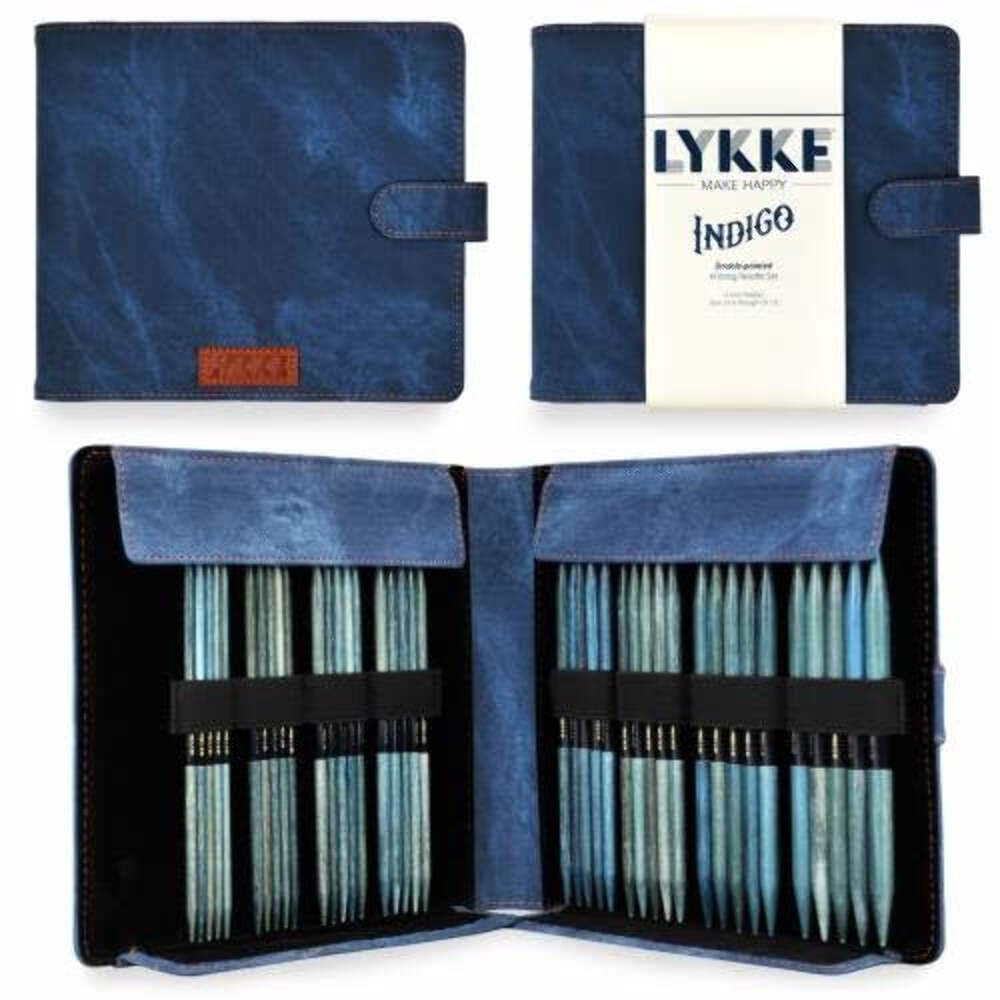 Lykke Indigo 8 Nadelspiele im Set 15 cm 4.0 - 9.0 mm Large US 6-13 Set in Indigo Denim Pouch, Large