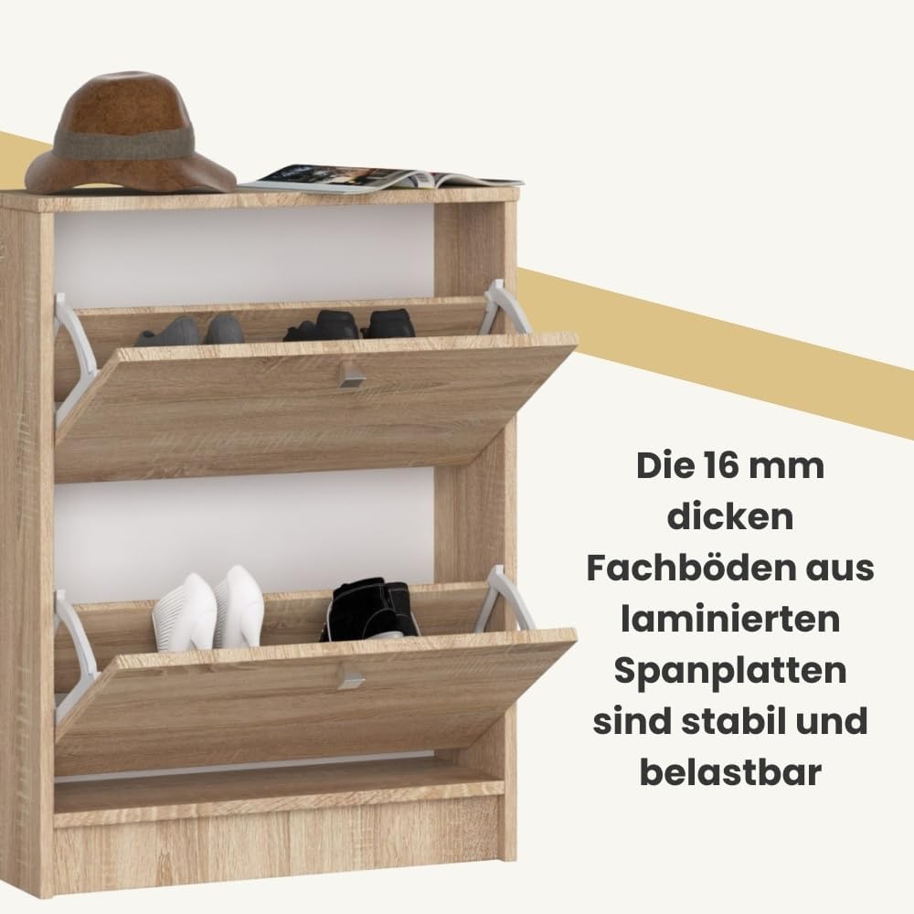 AKORD Schuhschrank mit 2 Schuhkippern | Schuhkipper | Schuhregal geschlossen | Schuhbank | Schuhaufb