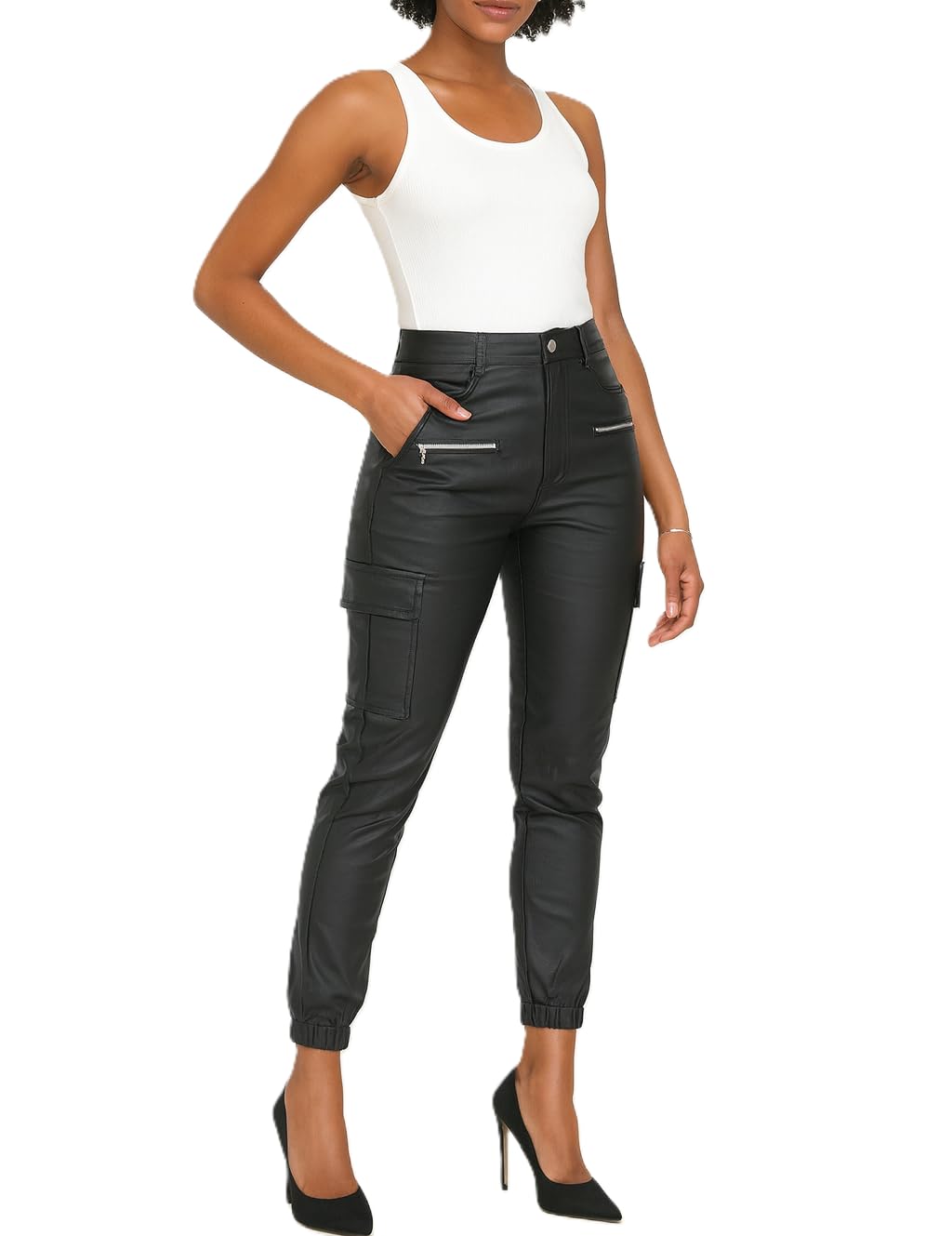 Crazy Lover Damen Kunstleder Leder Look Hosen Damen Biker Stretch Coated, XS Cargo