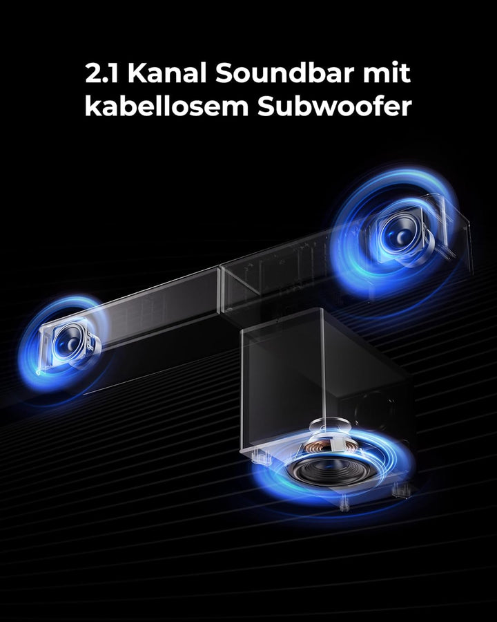 ULTIMEA 2.1 Soundbar mit kabellosem Subwoofer, Dolby Atmos, VoiceMX, BassMX, Soundbar für Smart TV,