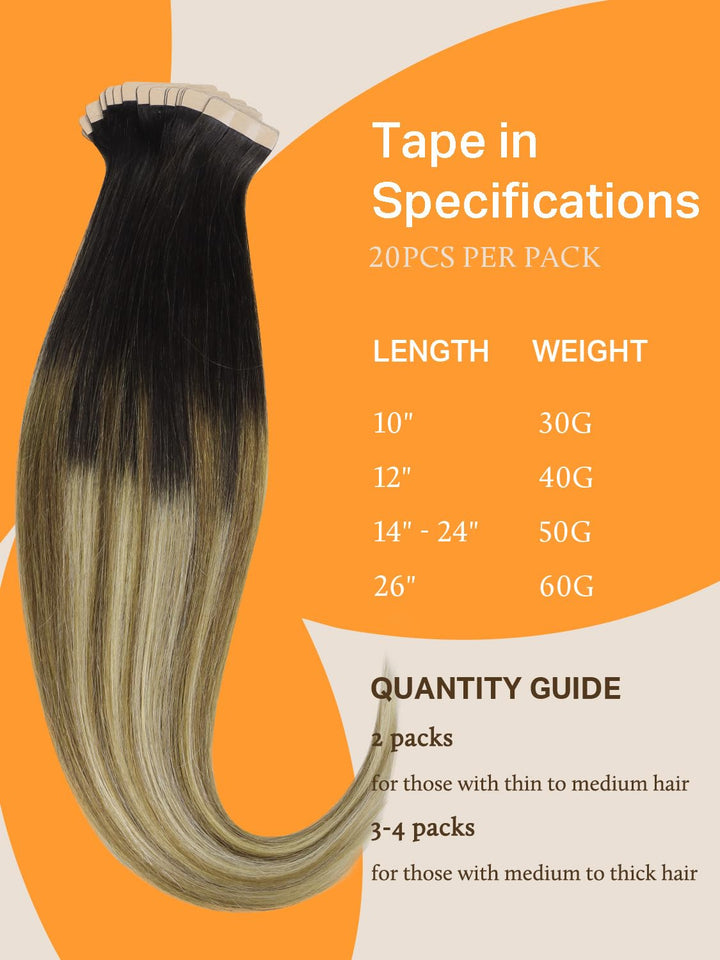 DOORES Tape Extensions Echthaar, Dunkel Braun bis Chestnut Braun und Dirty Blonde Highlights 35cm (1