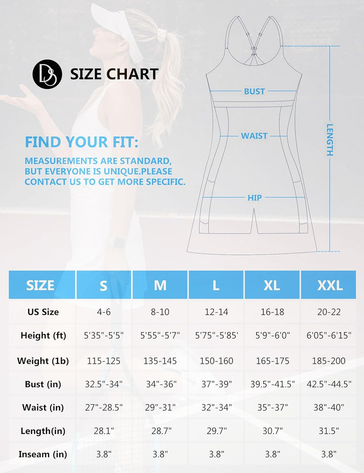 Desol Damen-Tenniskleid, Golf-Trainingskleid mit integrierten BH- und Shorts-Taschen, sportliche Tra