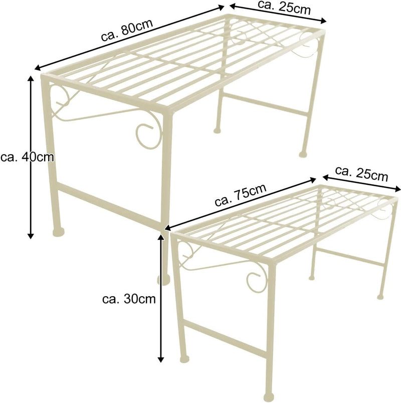 PrimoLiving Metall XL Blumentreppe 2-teilig creme - Klappbare 2-stufige Blumenbank Metall-Bank Blume