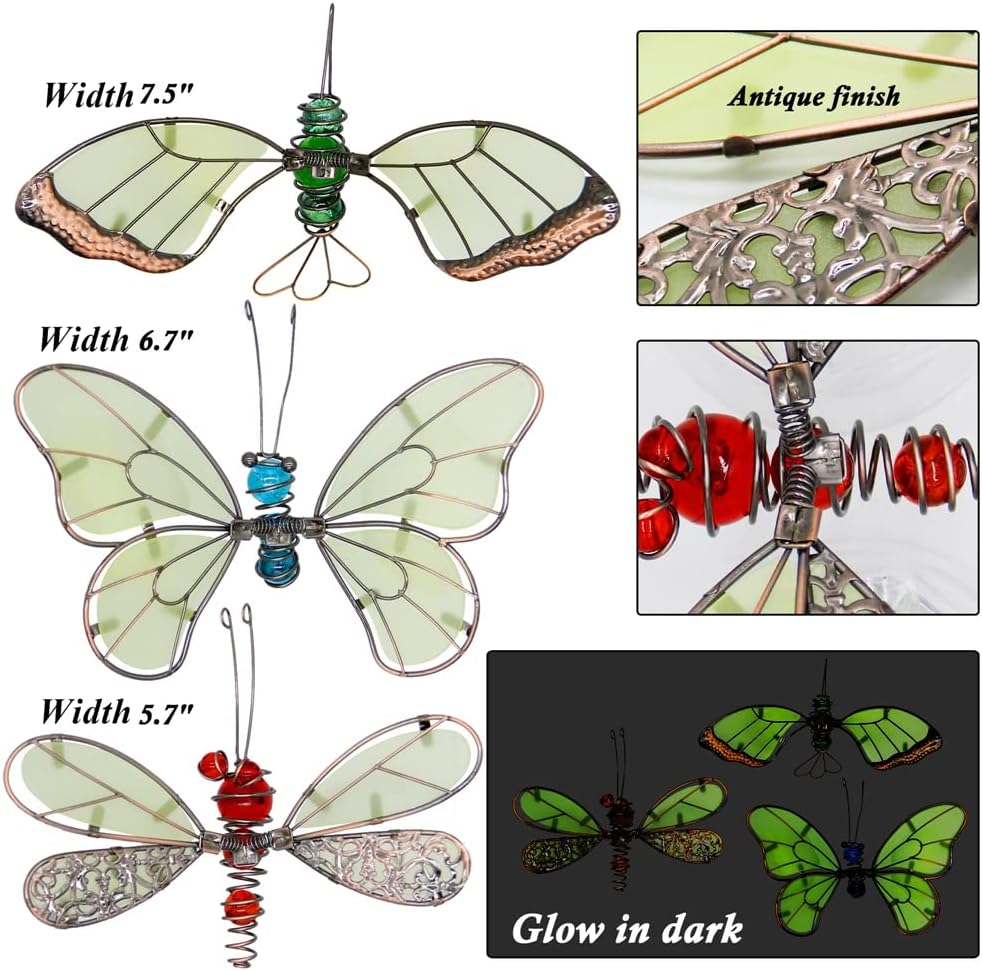 Juegoal 50,8 cm Schmetterlings-Gartenpfähle Dekor, Libellenpfähle, Kolibri, leuchtet im Dunkeln, Met