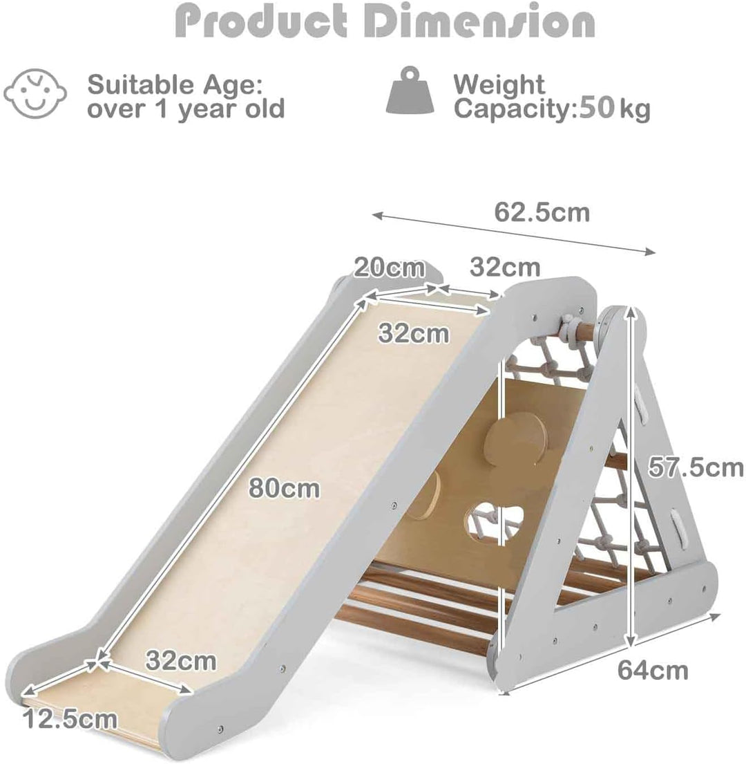 HOMASIS 4 in 1 Klettergerüste mit Rutsche, Kletterdreiecke für Kinder, Spielplatz aus Holz, Montesso