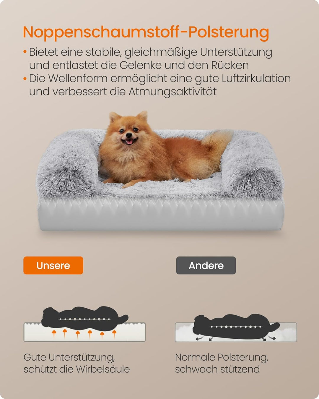 Feandrea FluffyHug Hundebett, Hundekissen Grösse M, Hundematte für Miniaturhunde, kleine Hunde, Hund
