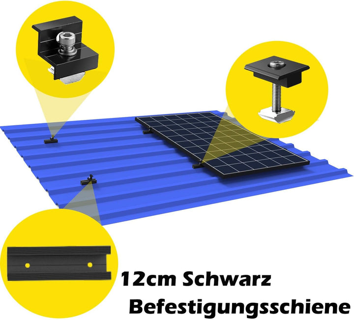 Solarpanel Halterung Kit und Zubehör Schwarz Eloxiert,Halterung für Solarmodule,Befestigungsschiene1