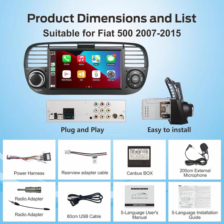 CarPlay Autoradio 7 Zoll Wince Radio Für FIAT 500, 2 Din Dab Auto Radio Touch Display Bluetooth FM R