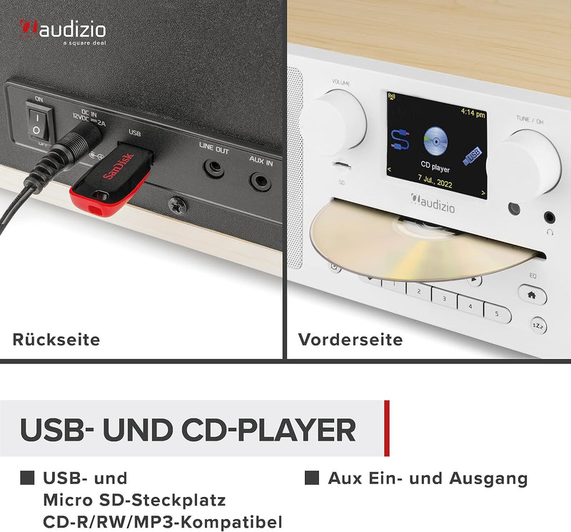 Audizio Naples - DAB Radio mit CD Player, Bluetooth, Internetradio WLAN, Fernbedienung, 60 Watt, UKW