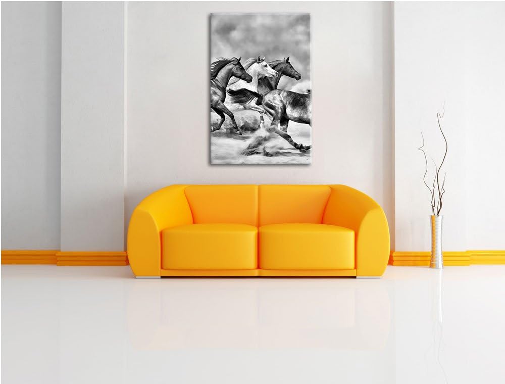 Pixxprint Western Pferde in Wüste als Leinwandbild/Grösse: 100x70 / Wandbild/Kunstdruck/fertig bespa