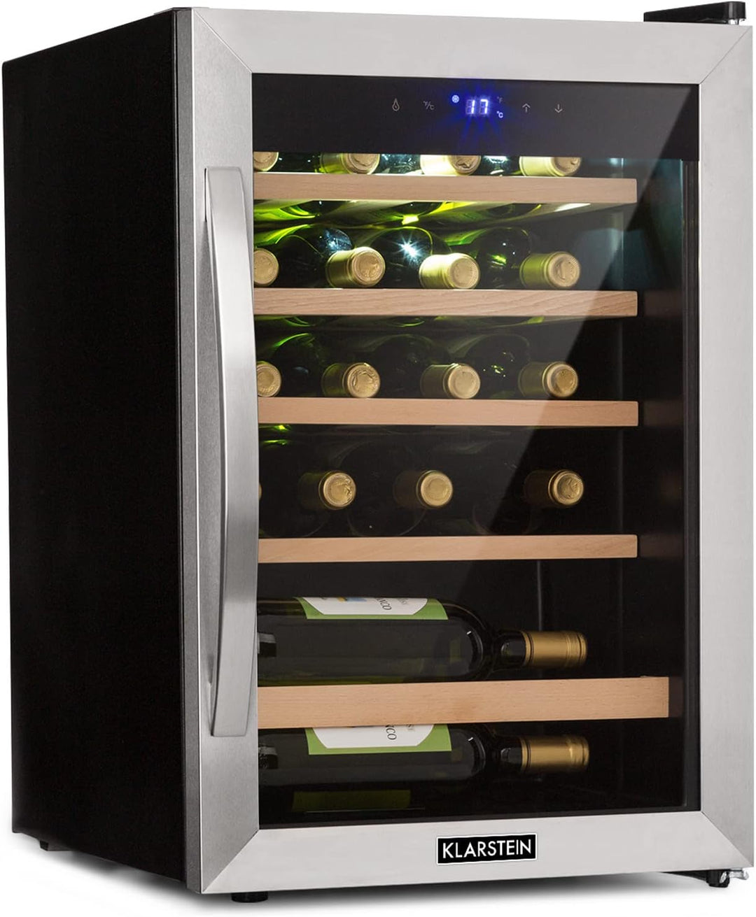 Klarstein Weinkühlschrank, Getränkekühlschrank Schmal, Kühlschrank mit Glastür, Getränkekühlschränke