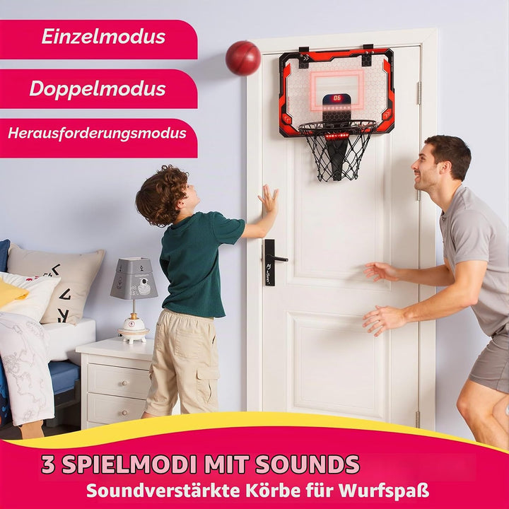 SYNCFUN Basketballkorb Indoor Kinder,Mini Basketballkorb Kinder mit Elektronische Anzeigetafel 4 Bal