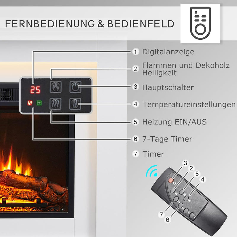 BALDERIA Finn Elektrokamin - Elektrischer Standkamin mit Heizung 2000 W, realistischer 3D-Flammeneff