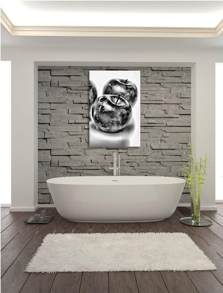 Pixxprint Monocrome, Bunte Äpfel schwarzer Hintergrund, Format: 100x70 auf Leinwand, XXL riesige Bil