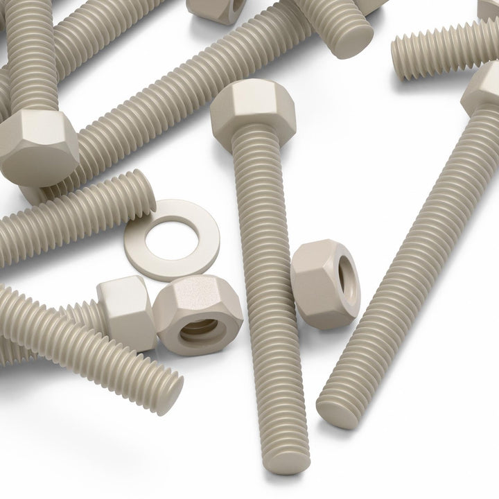 10 x PPS-Sechskantschrauben, M5 x 40mm, Plastikschrauben und -muttern, Unterlegscheiben, Polyphenyle