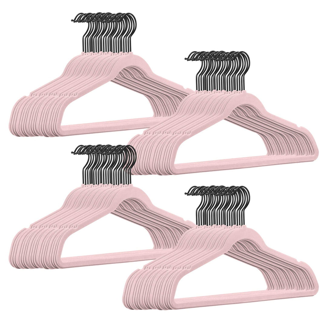 100 Stück hochwertige Samt Kleiderbügel in der Farbe Rosa mit schwarzem Haken/Anti-Rutsch/von Sticka