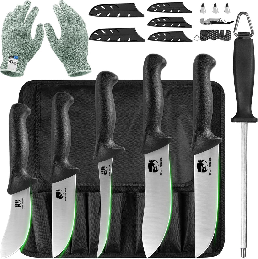 FULLHI 11PCS Metzger Messer Set, Anti-Rutsch-Metzger Ausbeinmesser Edelstahl Kochmesser Set, Fleisch