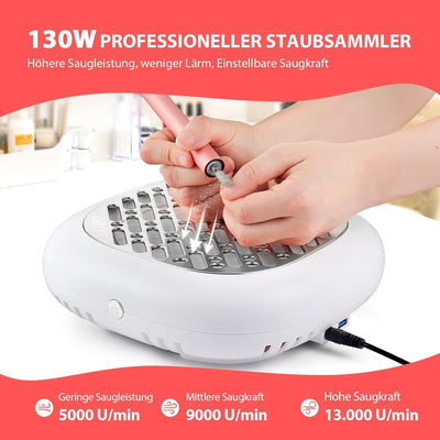 130W Nagelstaub-Sammelmaschine, Nagelstaubsauger mit leistungsstarkem Absaugventilator für Maniküre,