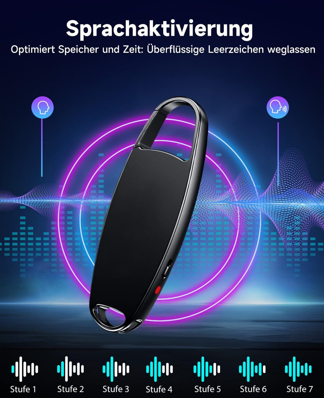 Diktiergerät Mini, Vandlion 32GB Aufnahmegerät mit Rauschunterdrückung, USB C Voice Recorder mit Spr