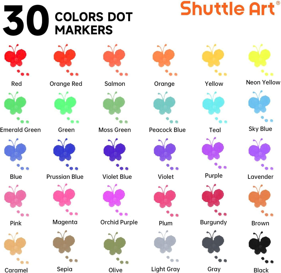 Shuttle Art 30 farbige Dot Markers, Kinderstifte auswaschbar, Bingomarker (Bingo Dabbers), mit 20 ei