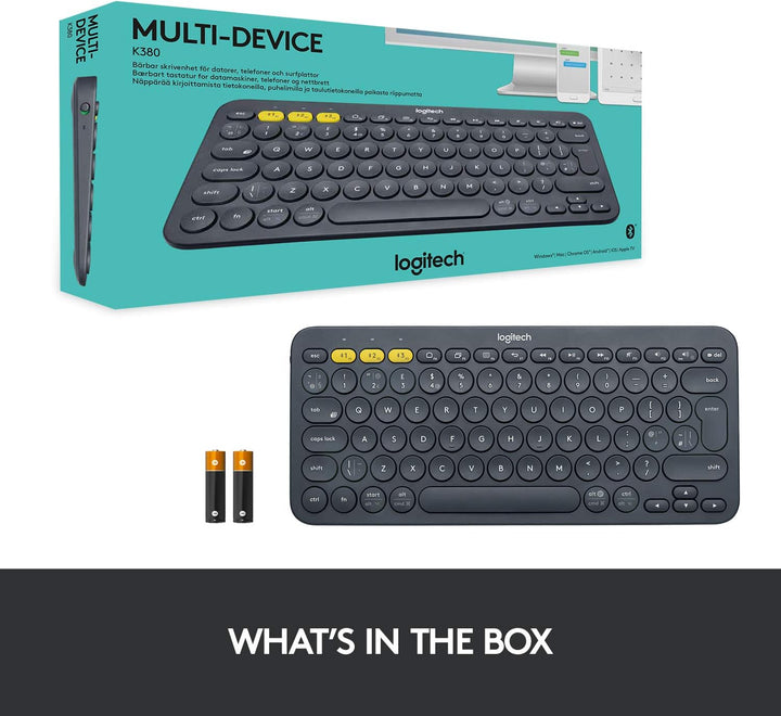 Logitech K380 Kabellose Bluetooth-Tastatur, Multi-Device & Easy-Switch Feature, Windows- und Apple-S