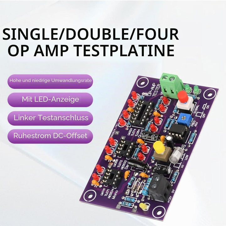 OP AMP Testmodul Operationsverstärker Testbrett Verstärkung Schaltung Test für Einzel Doppel Quad DC