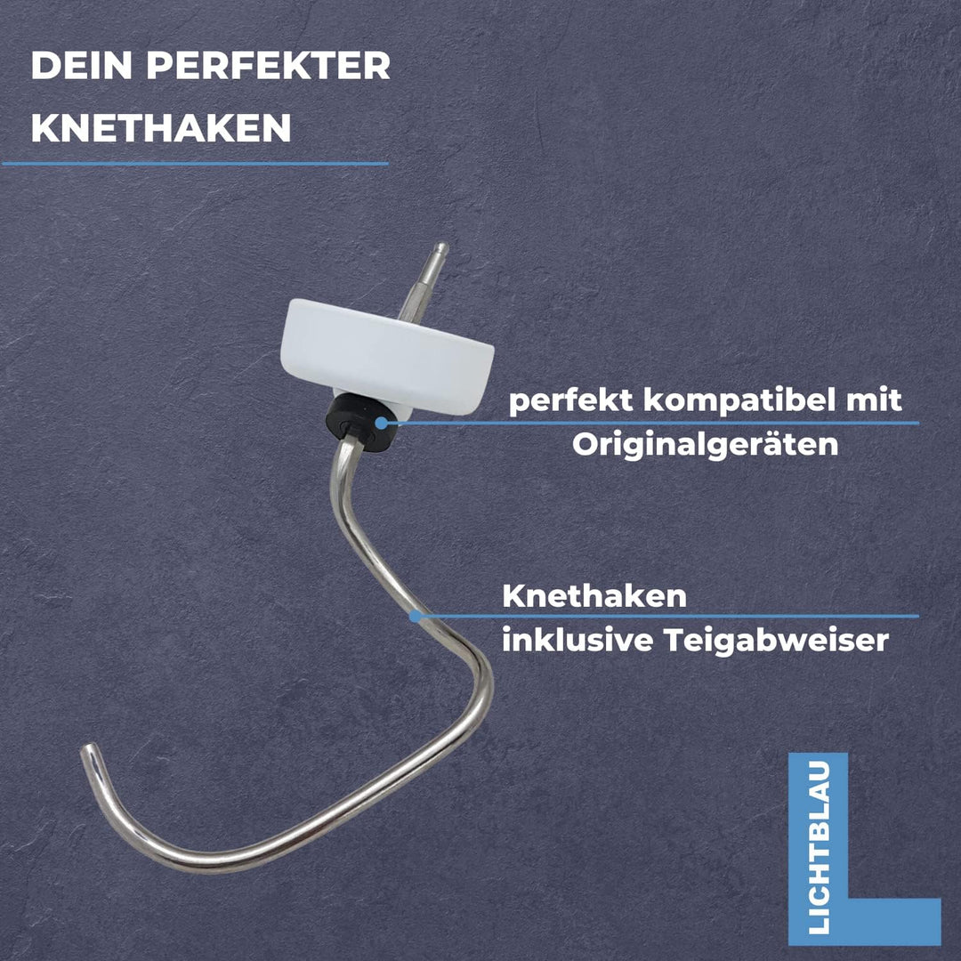 LICHTBLAU Knethaken mit Teigabweiser weiss für Küchenmaschine Bosch I Ersatz Knethaken passend für B