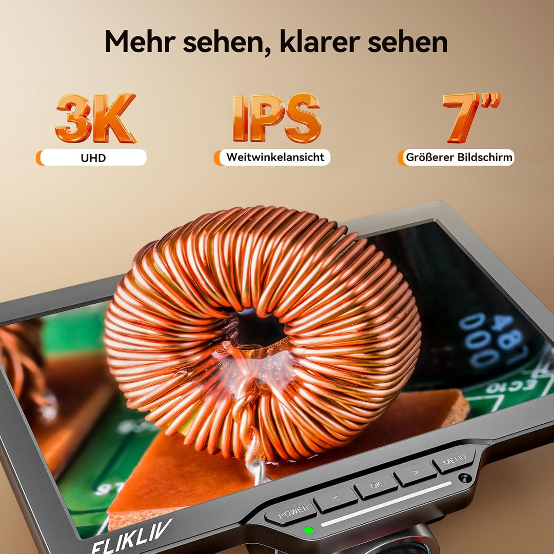 Elikliv EM3K-AF Autofokus Digital Mikroskop 2000X, 3K 7'' Münzmikroskop für Gesamtansicht,HDMI Lötmi