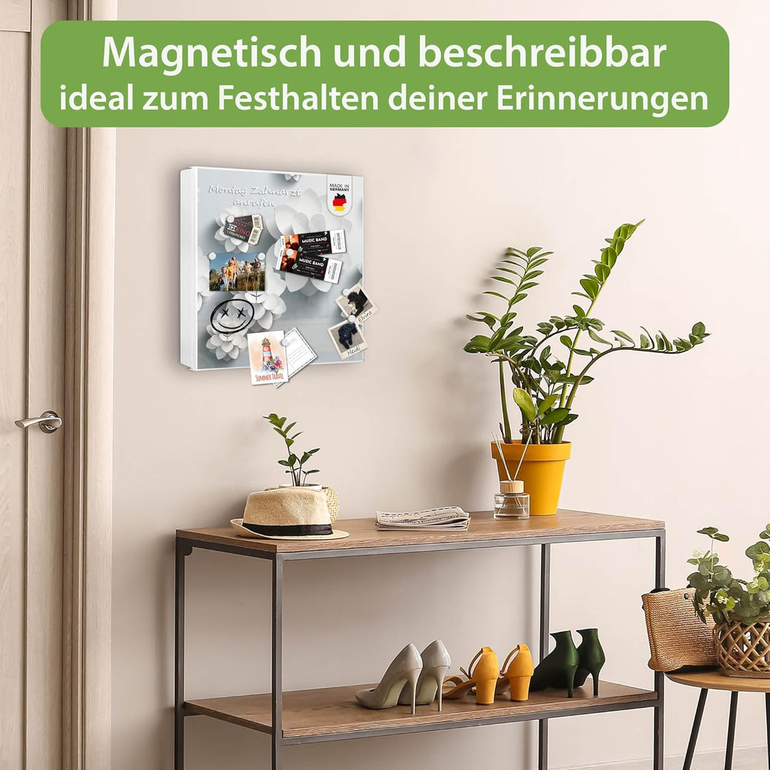 banjado® Grosser Schlüsselkasten Glas/Schlüsselbox 30cm x 30cm mit 50 Haken - Motiv Papier Lotus/Sch