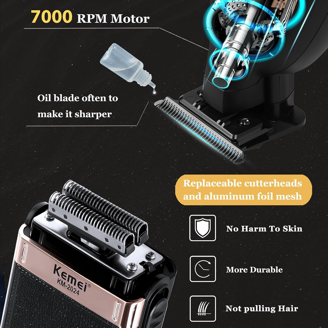 KEMEI 2 in 1 Haartrimmer & Folienrasierer Set fur Manner, Kabelloser T Blade Bart Trimmer und Rasier